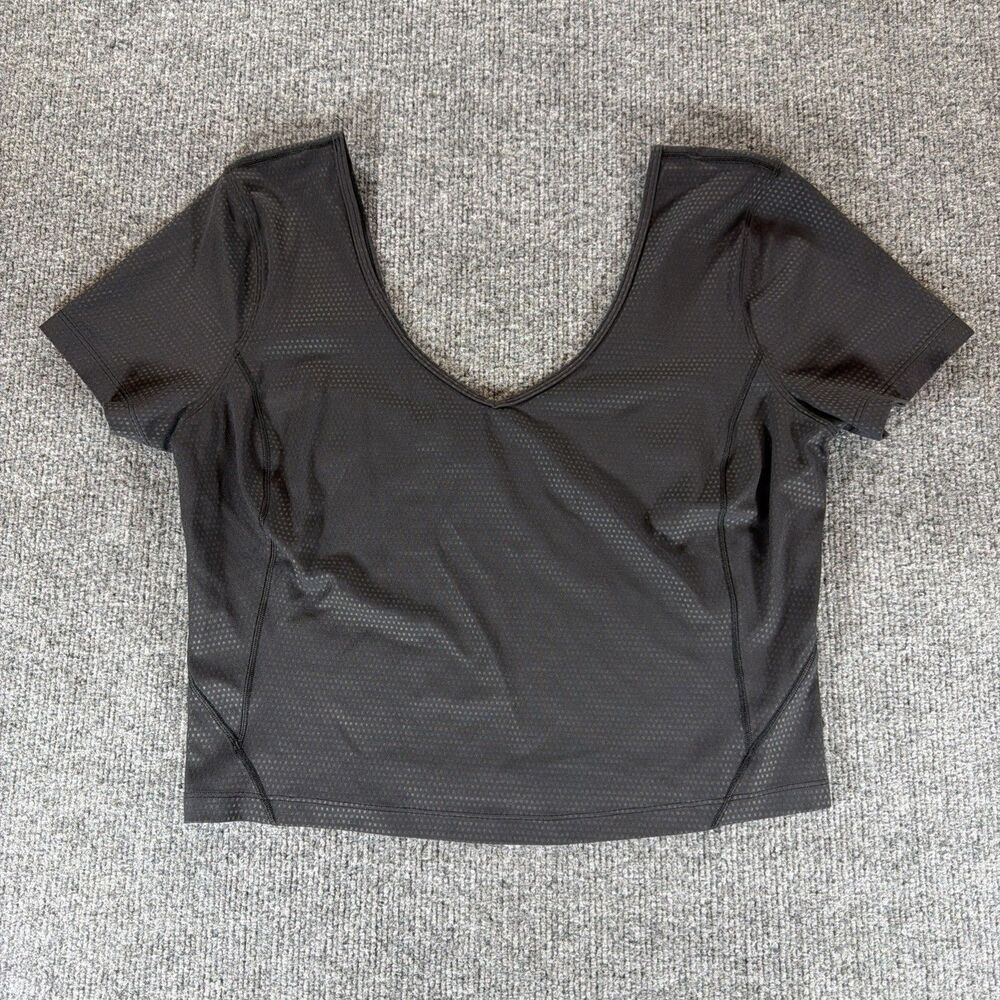 Women’s Lululemon Align V-Neck Cropped Tee Stretch Sz 12 Gym Yoga Train Black